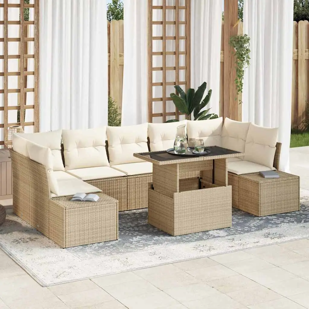 Ensemble de Canapés avec coussin 8 pcs Beige et crème polyrotin vidaXL 3349137