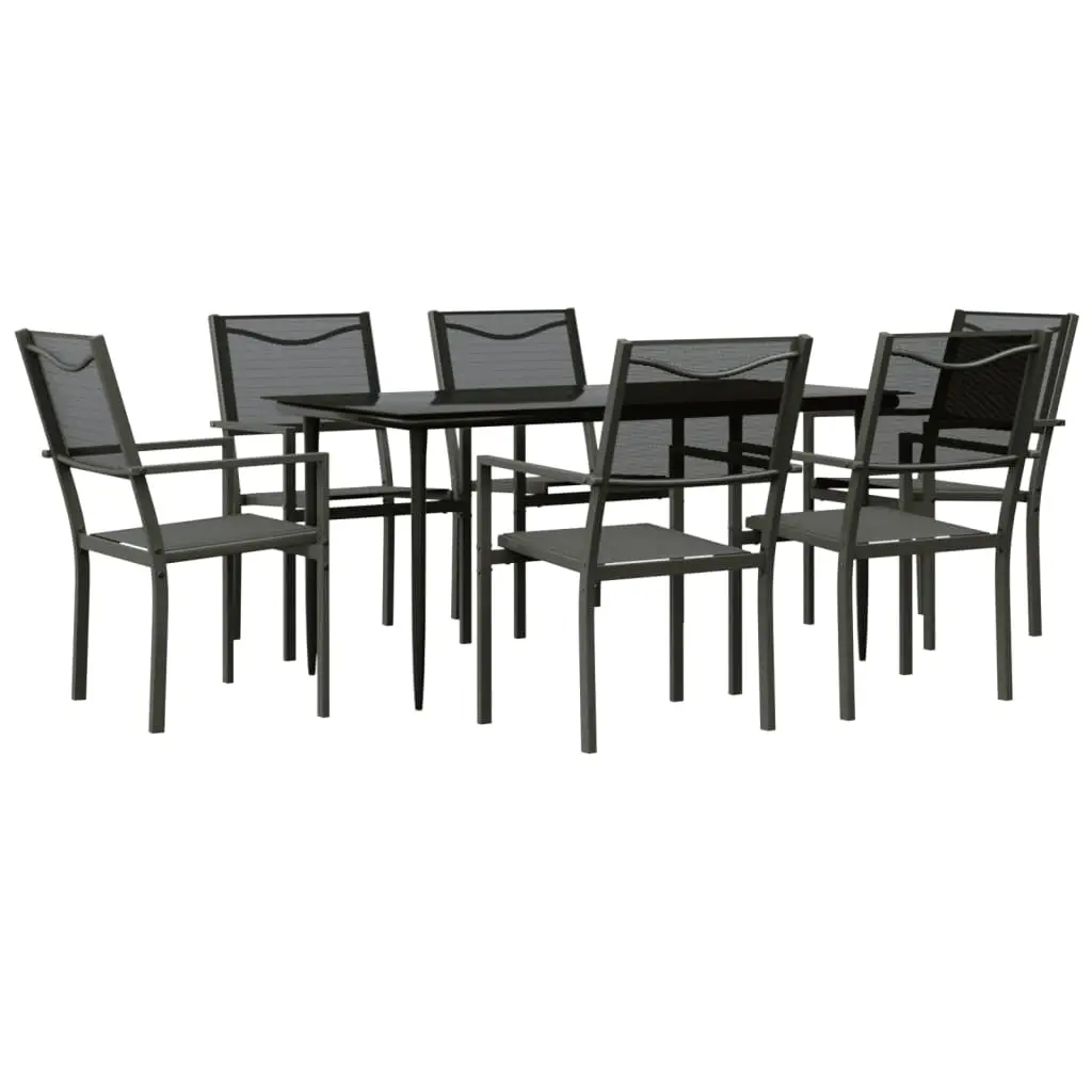 Ensemble de 7 pcs table de jardin avec chaises – mobilier de jardin noir textilène et acier