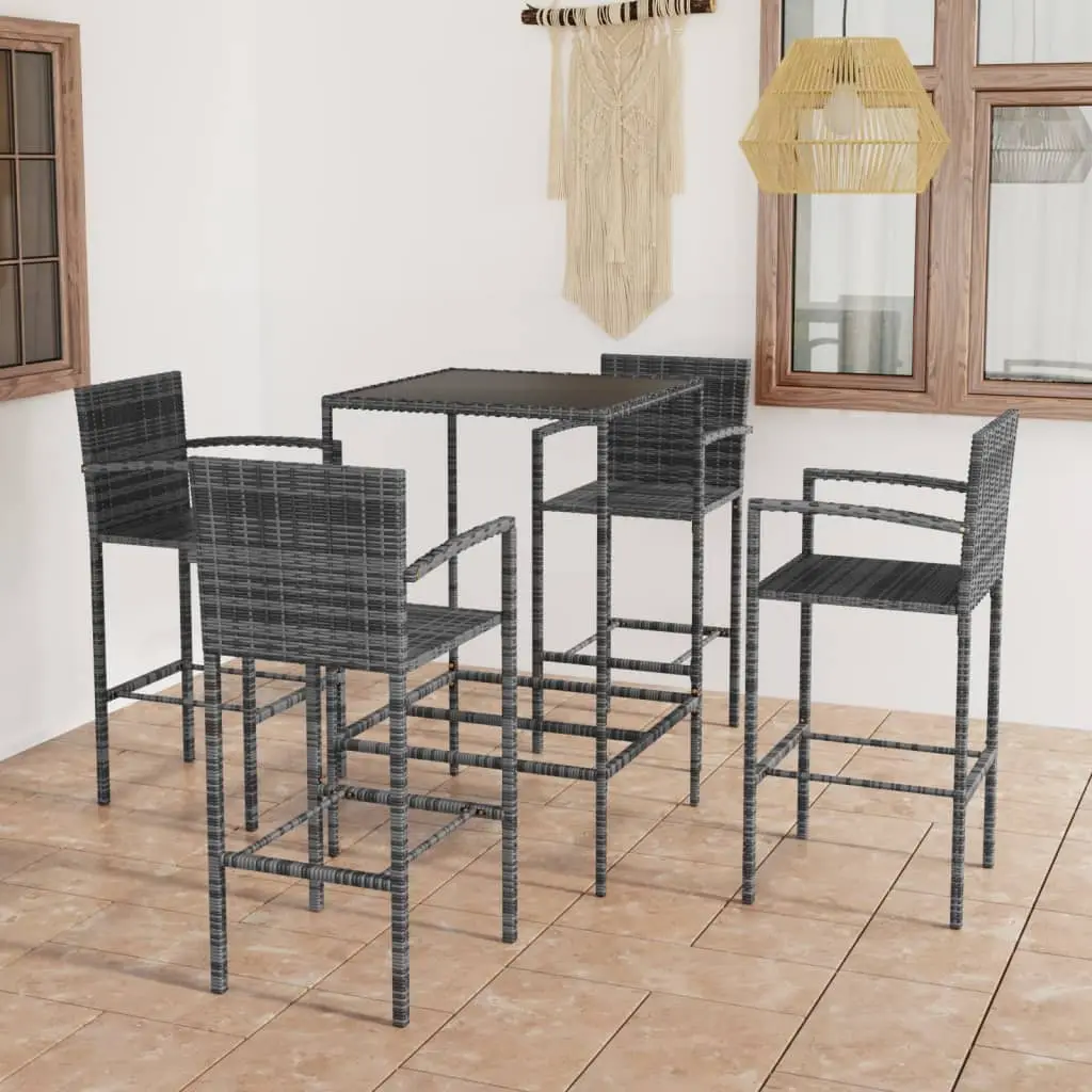 Ensemble de bar de jardin 5 pcs Résine tressée Gris vidaXL 3064841