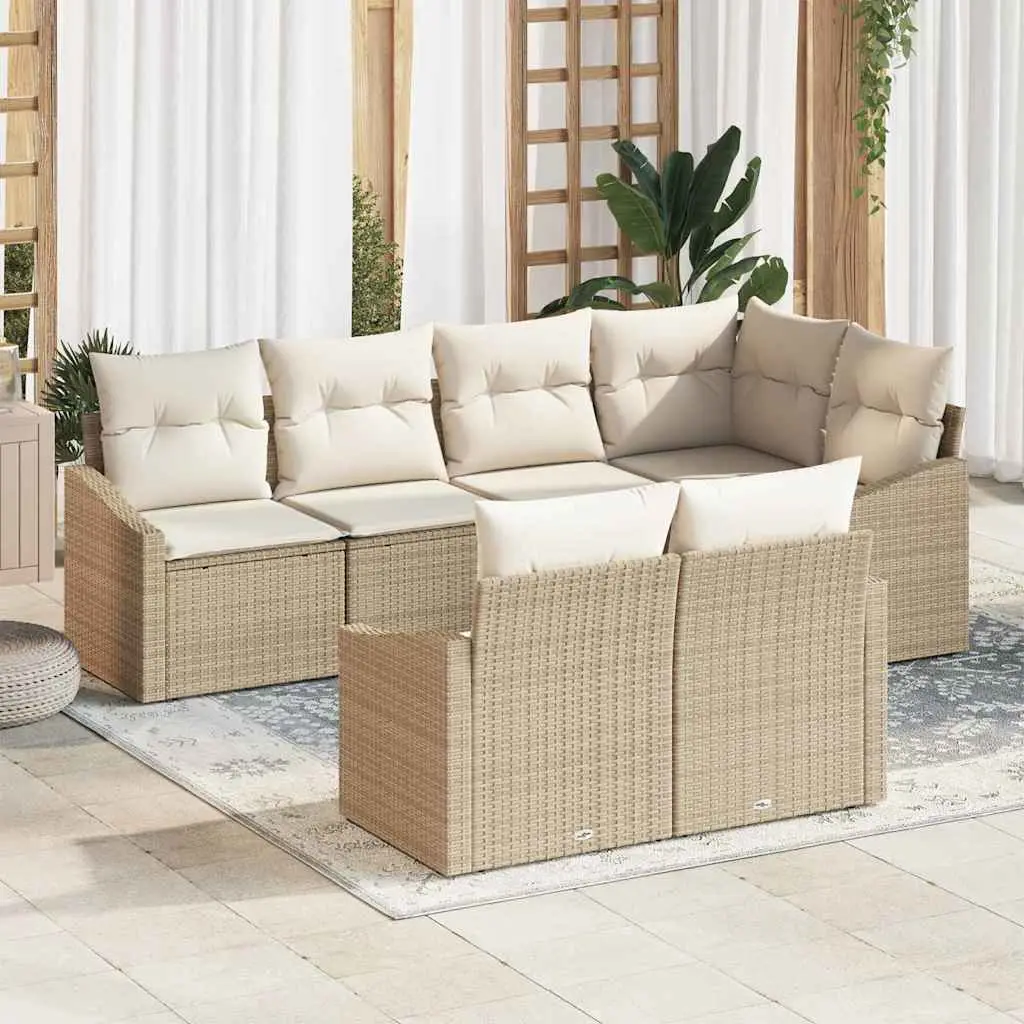 Ensemble de Canapés avec coussin 7 pcs Beige polyrotin vidaXL 3346761