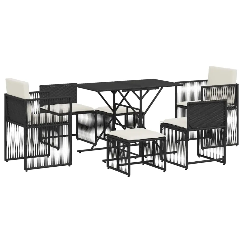 Ensemble de 7 pcs table de jardin et chaises avec coussins – mobilier de jardin noir résine tressée-JU2394