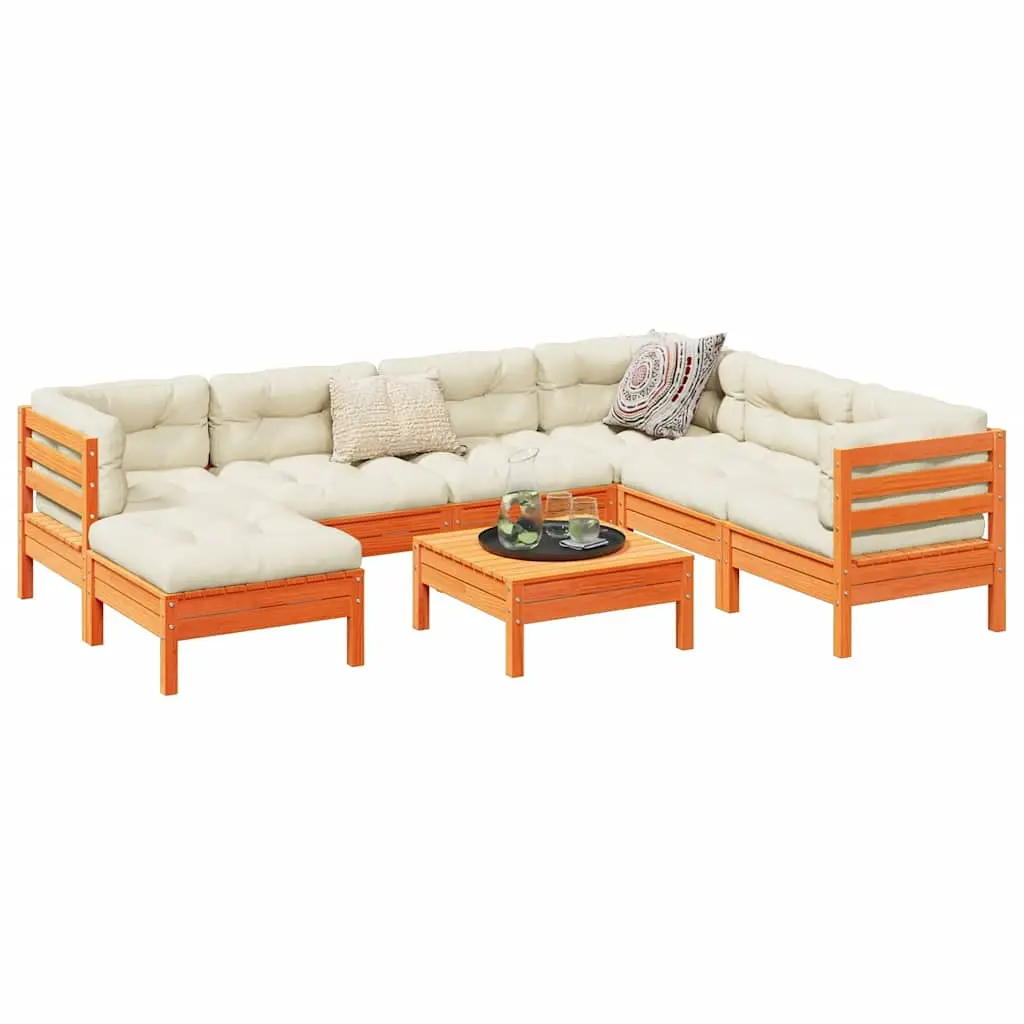 Ensemble de Jardin Compact 8 Pièces Pin Massif Marron pour Balcon et Patio Coussins Crème – ComfortXL Outdoor Living