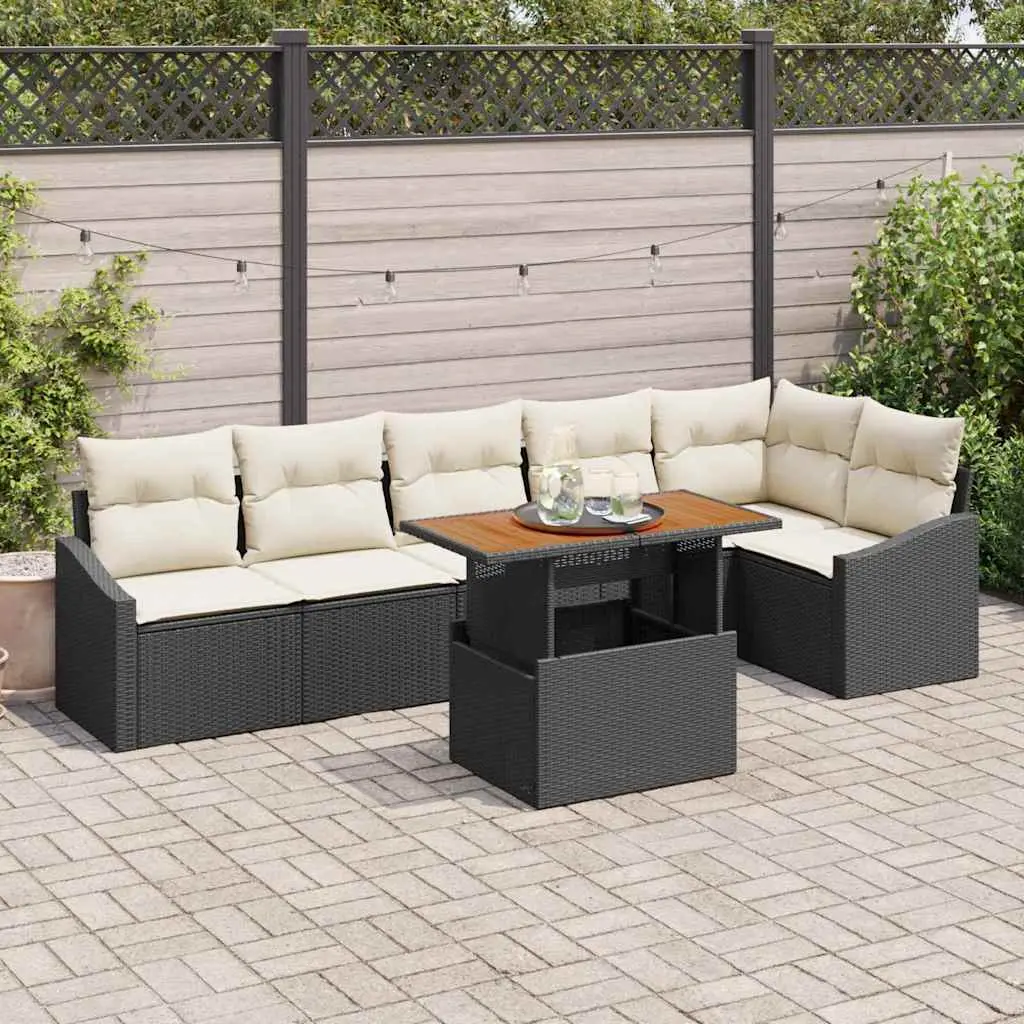 Ensemble de salle à manger pour jardin 7 pcs Noir et Crème vidaXL 3349844