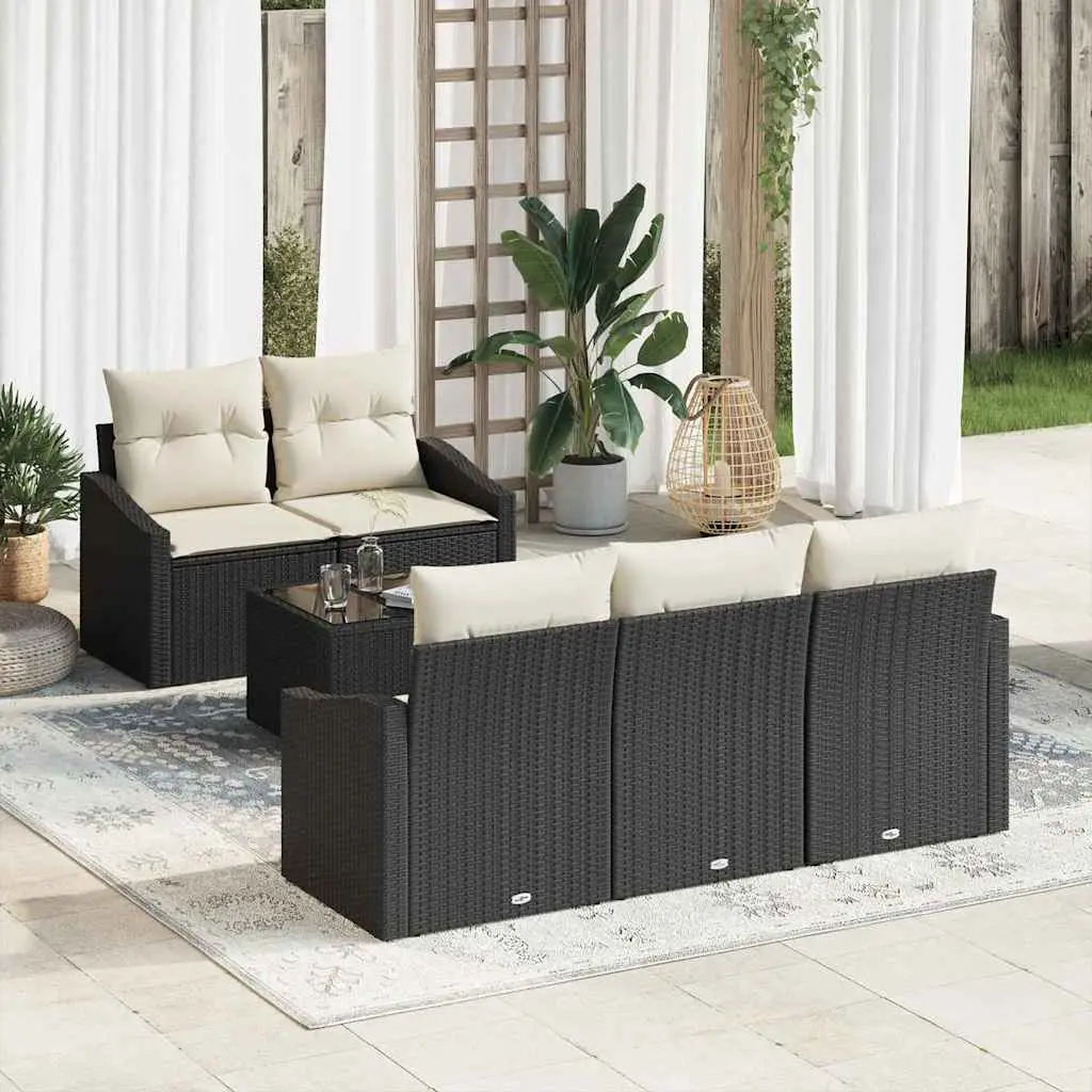 Ensemble de Canapés avec coussin 6 pcs Noir et Crème polyrotin vidaXL 3346597
