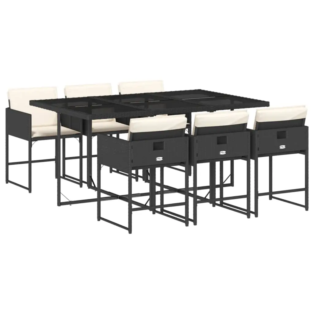 Ensemble de 7 pcs table de jardin et chaises avec coussins – mobilier de jardin Noir Résine tressée-JU2445