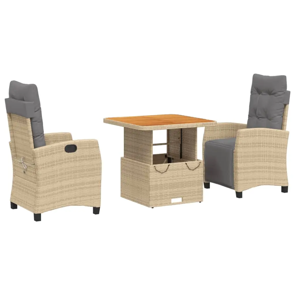 Ensemble de 3 pcs table de jardin et chaises avec coussins – mobilier de jardin Beige poly rotin