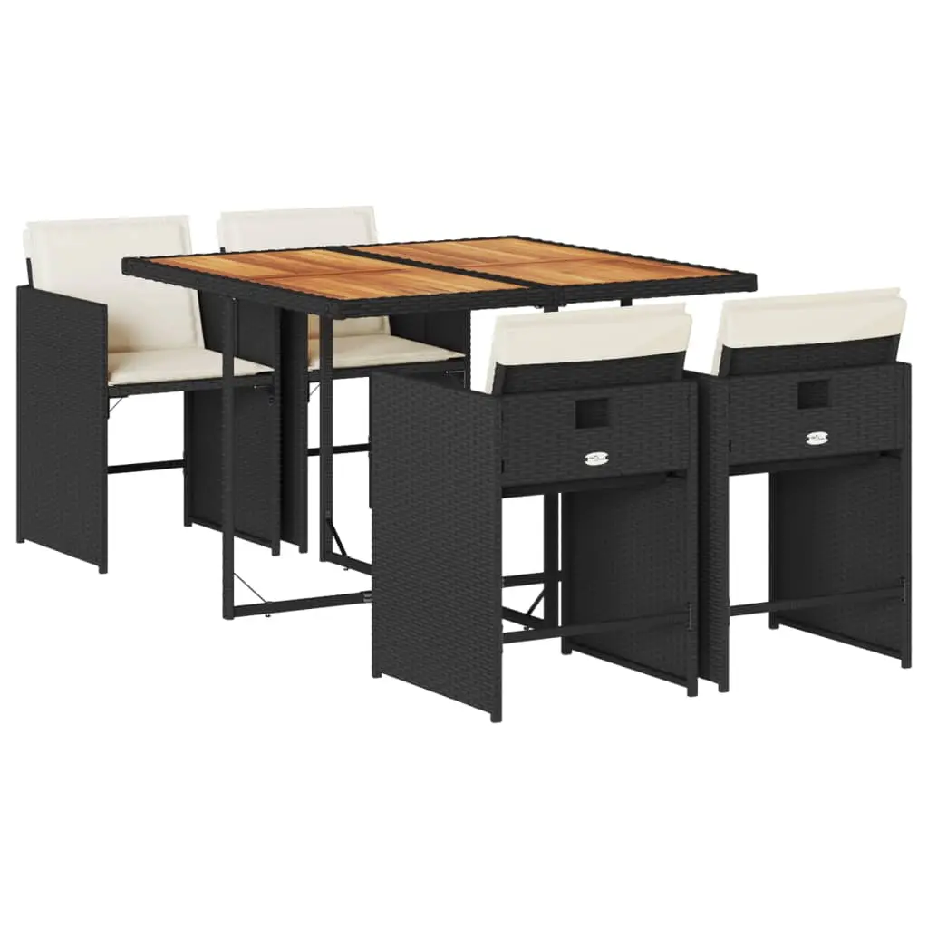 Ensemble de 5 pcs table de jardin et chaises avec coussins – mobilier de jardin Noir Résine tressée-JU2502