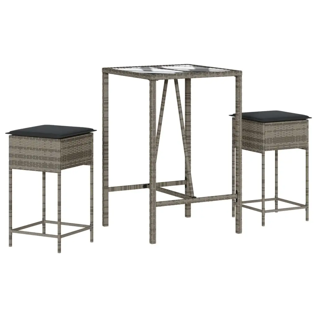 Ensemble de 3 pcs bar de jardin – Mobilier d’extérieur – Mobilier de jardin et coussins gris résine tressée-JU1990