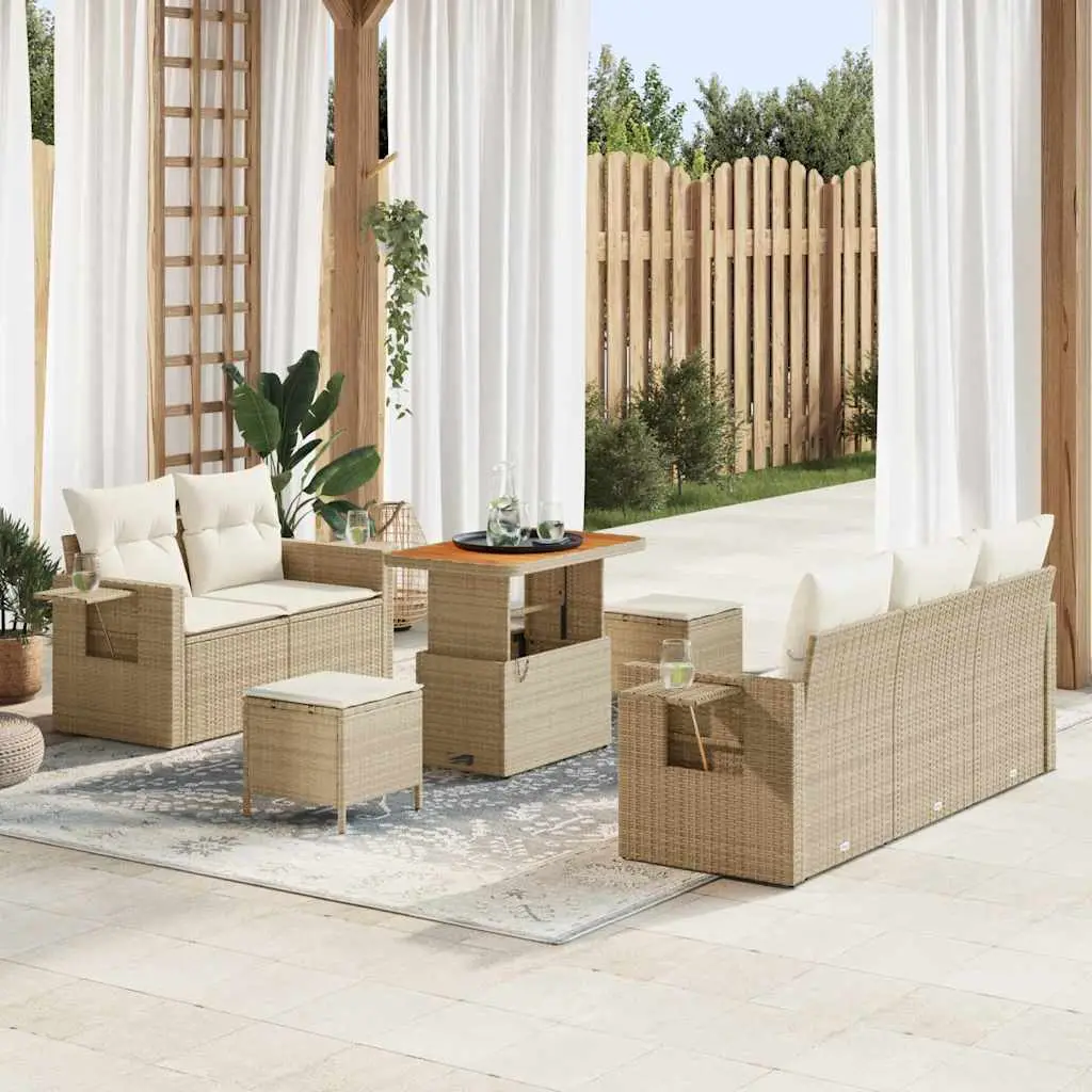 Ensemble Canapé Jardin Résine Tressée 10 Pcs Table Rectangulaire et Coffre Rangement Beige – ComfortXL Outdoor Living