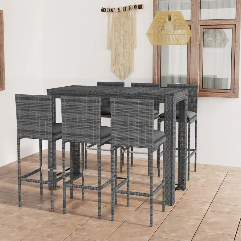 Ensemble de bar d’extérieur 7 pcs coussins anthracite Rotin vidaXL 3064801