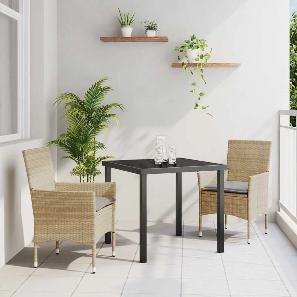 Ensemble de repas pour jardin 3 pcs en poly rotin pour 2 personnes Beige – ComfortXL Outdoor Living