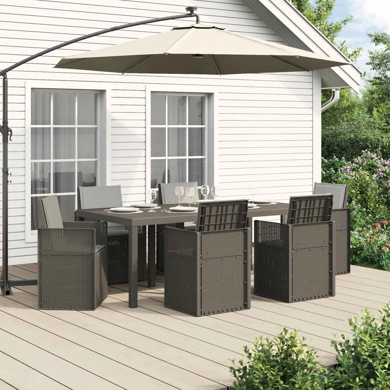 Ensemble de salle à manger pour jardin 7 pcs Gris clair PP vidaXL 3430086