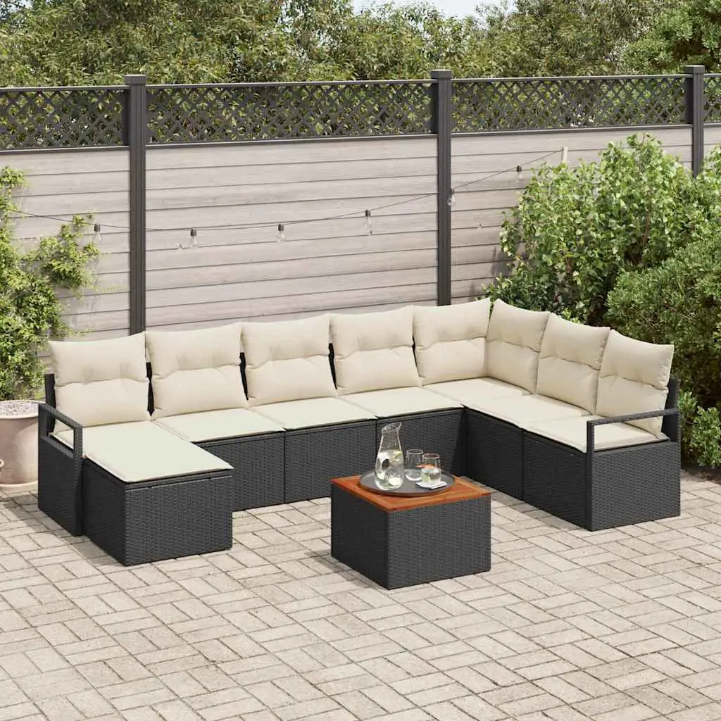 Ensemble de canapé de jardin avec coussin 9 pcs Noir polyrotin vidaXL 3347740