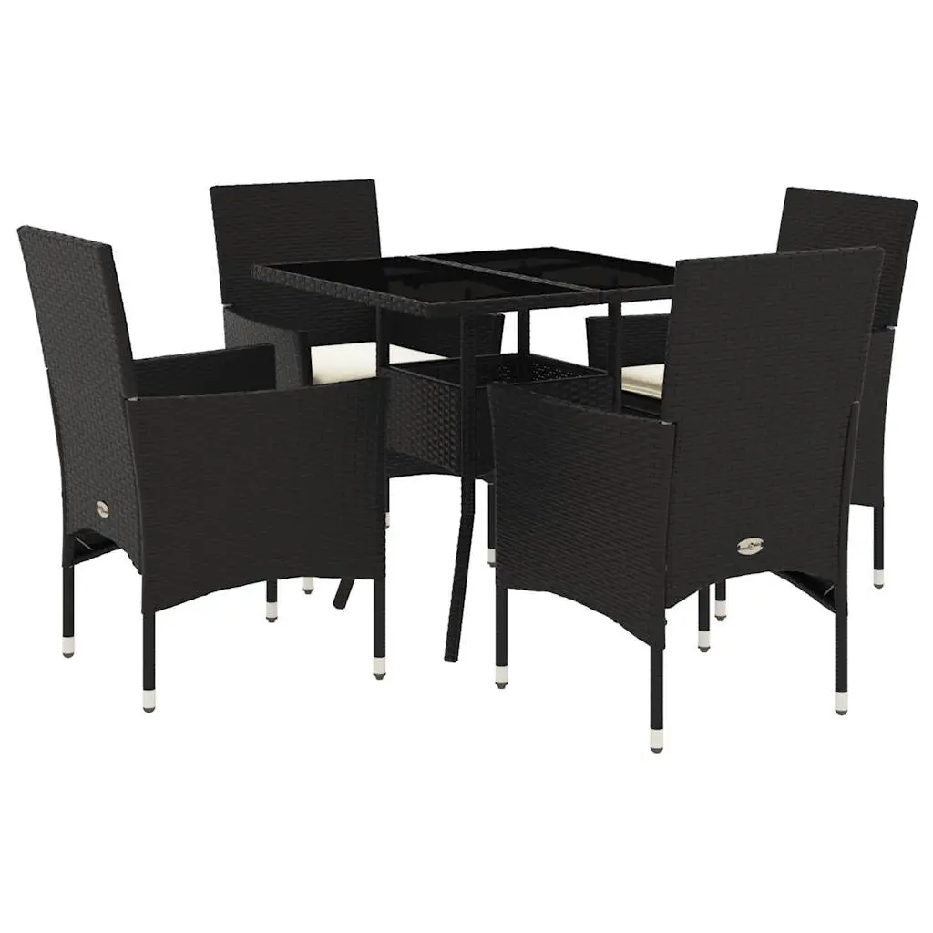Ensemble de 5 pcs table de jardin et chaises avec coussins – mobilier de jardin noir rotin verre-JU2899
