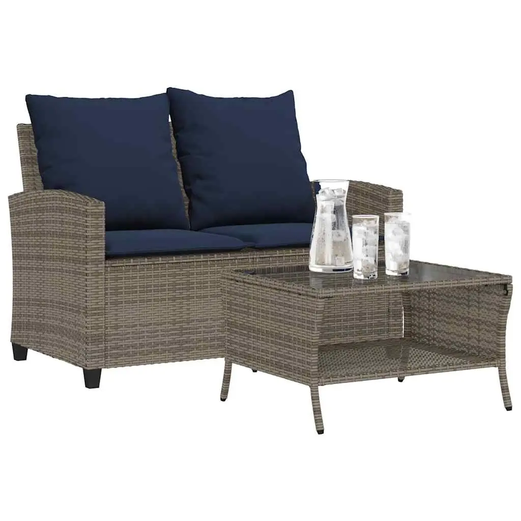 Ensemble Canapé Jardin 2 Places Résine Tressée Grise & Table Verre pour Espace Lounge Extérieur Bleu – ComfortXL Outdoor Living