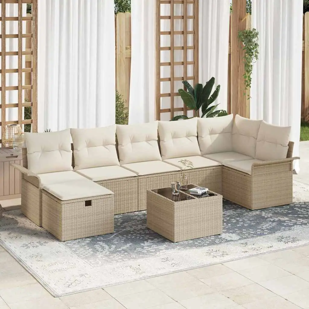 Ensemble d’extérieur 8 éléments 7 places avec rangement et table Beige – ComfortXL Outdoor Living