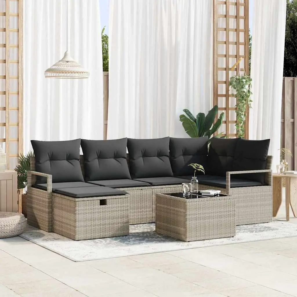 Ensemble de Canapés avec coussin 7 pcs Gris clair polyrotin vidaXL 3359191