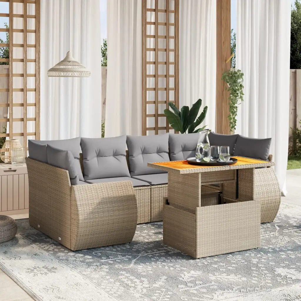 Ensemble de jardin 7 places résine tressée table réglable pour extérieur Beige – ComfortXL Outdoor Living