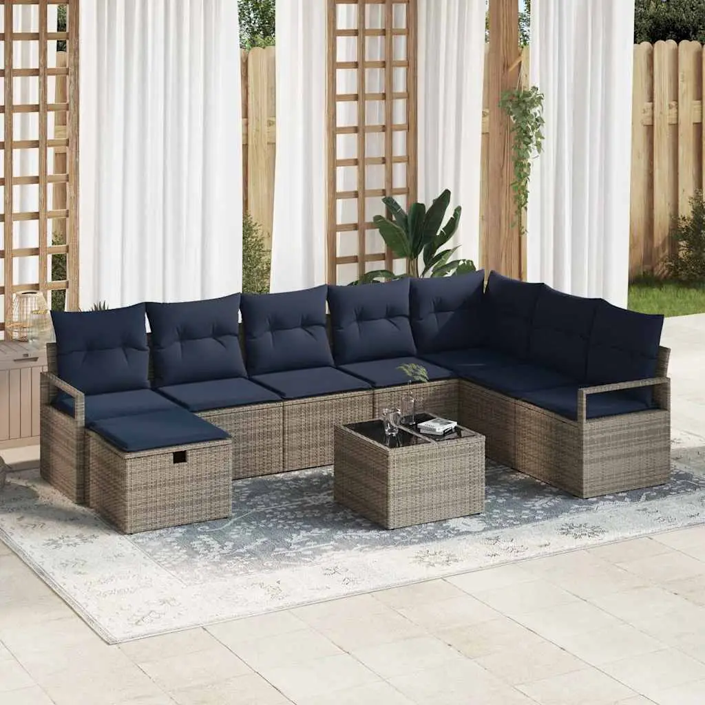 Ensemble de Canapés avec coussin 9 pcs Gris polyrotin vidaXL 3359244