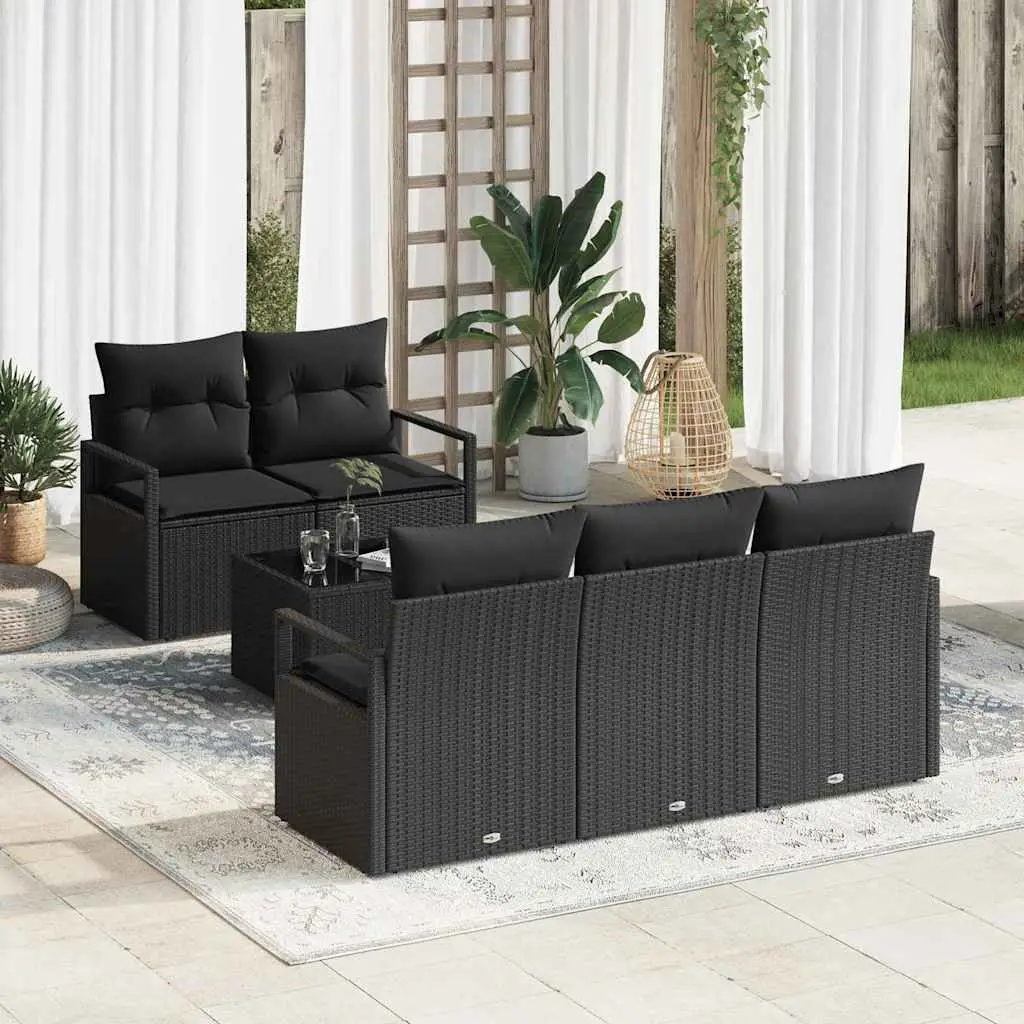 Ensemble de Canapés avec coussin 6 pcs Noir polyrotin vidaXL 3346263