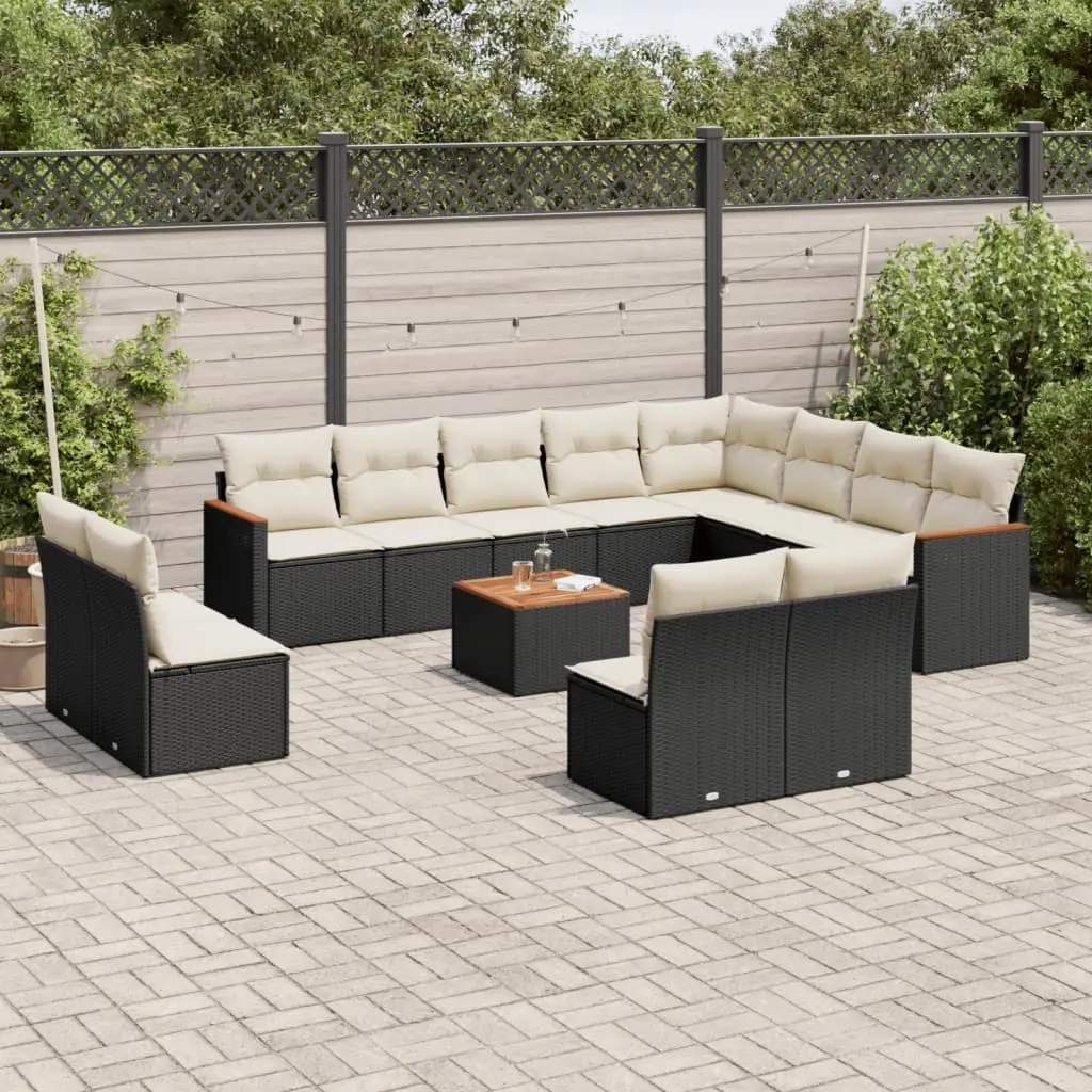 Ensemble de jardin sectionnel 13p Résine tressée avec rangement intégré Noir et Blanc Crème – ComfortXL Outdoor Living