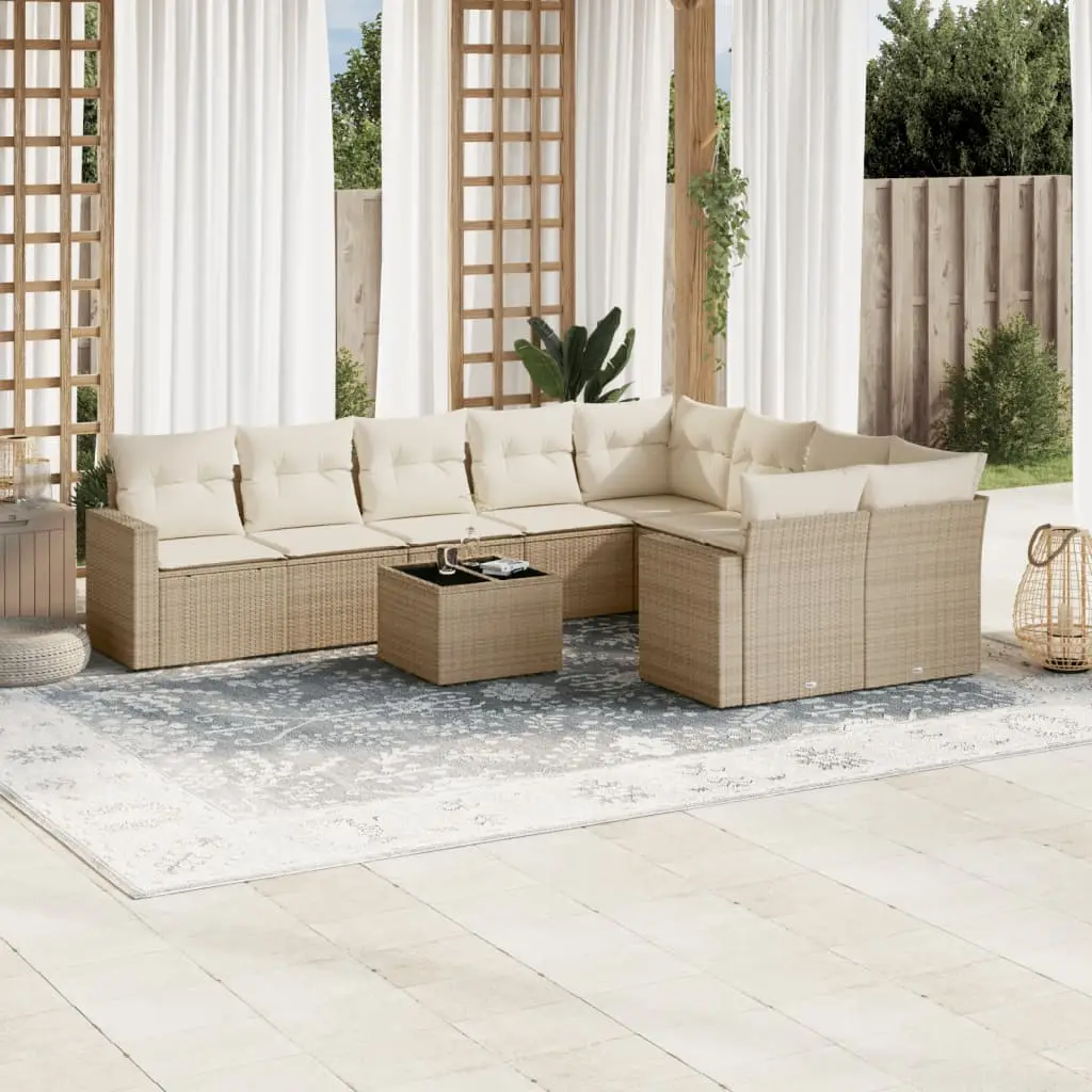Ensemble canapés de jardin modulable 10 pièces résine tressée avec table basse pour balcon et terrasse Beige coussins Crème – ComfortXL Outdoor Living