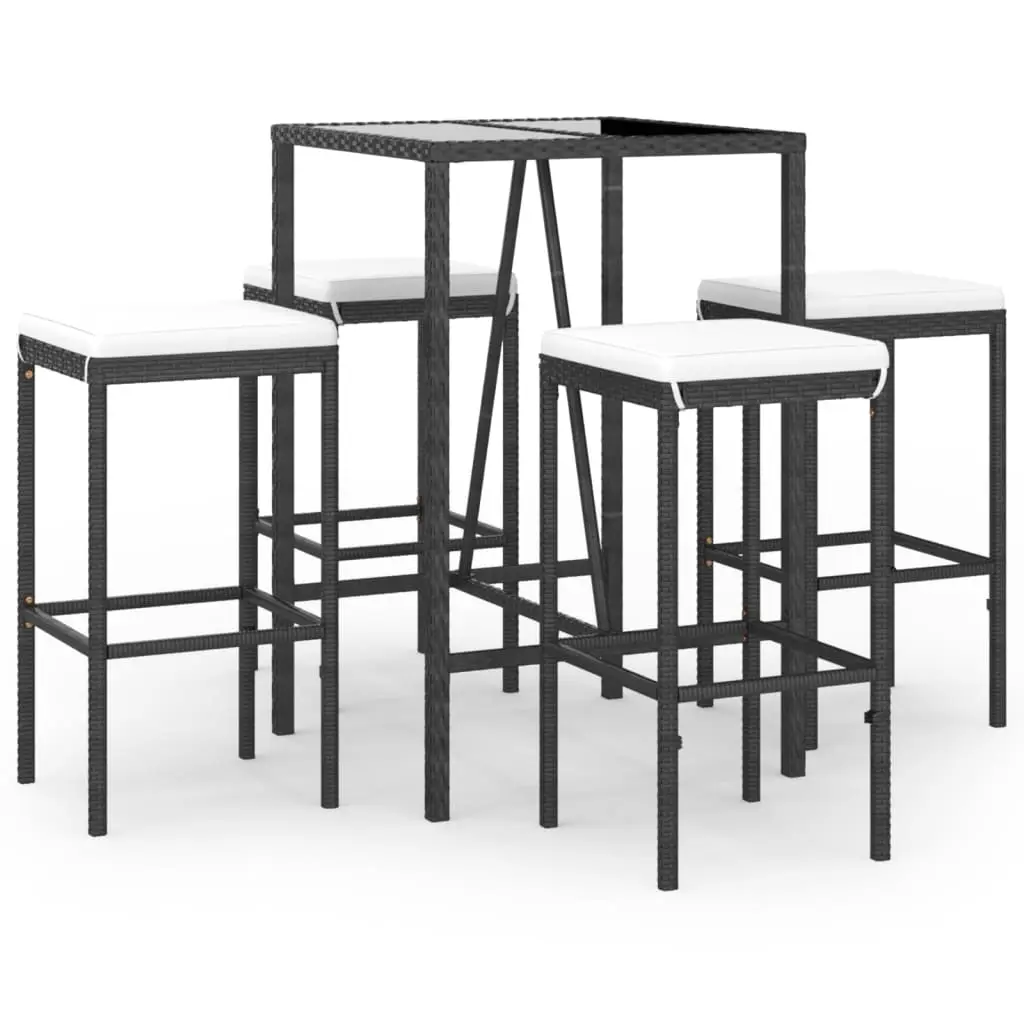 Ensemble de 5 pcs bar de jardin – Mobilier d’extérieur – Mobilier de jardin avec coussins noir poly rotin-JU2174