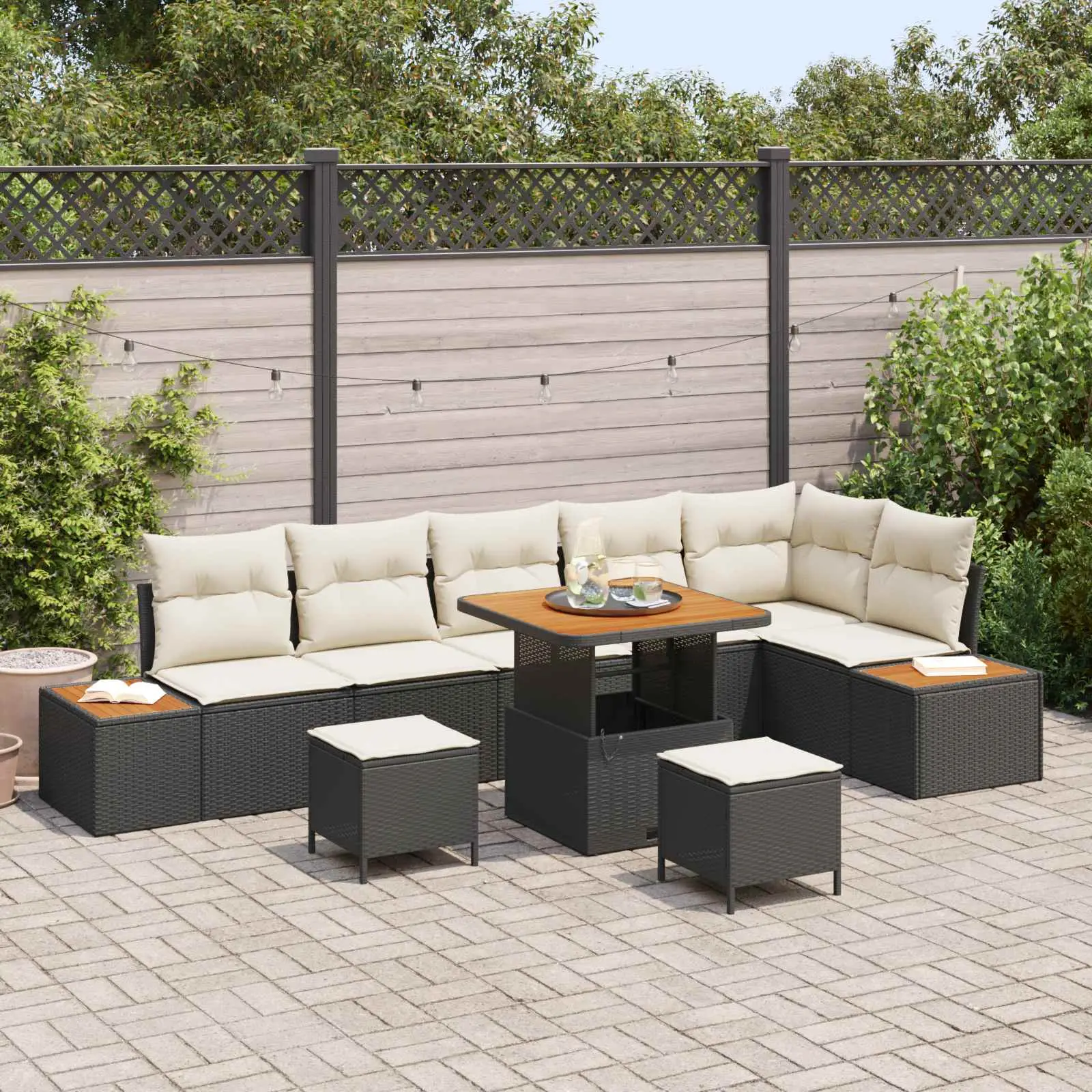 Ensemble de canapé de jardin avec coussin 9 pcs Noir et Crème vidaXL 3363320 Noir et blanc crème