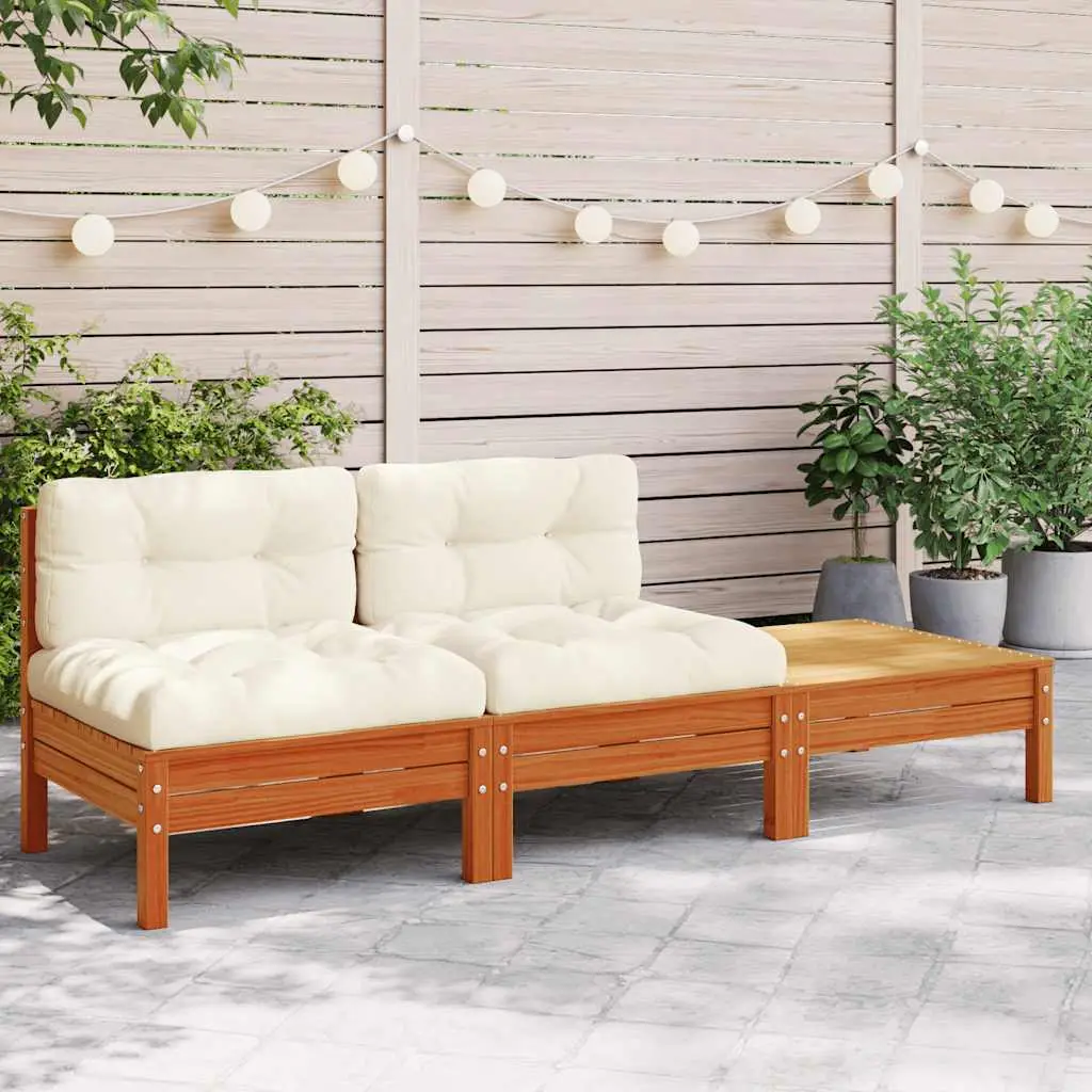Ensemble d’Extérieur 2 Places en Pin Cire Marron avec Repose-pied et Coussins Moelleux pour Terrasse Intime Crème – ComfortXL Outdoor Living