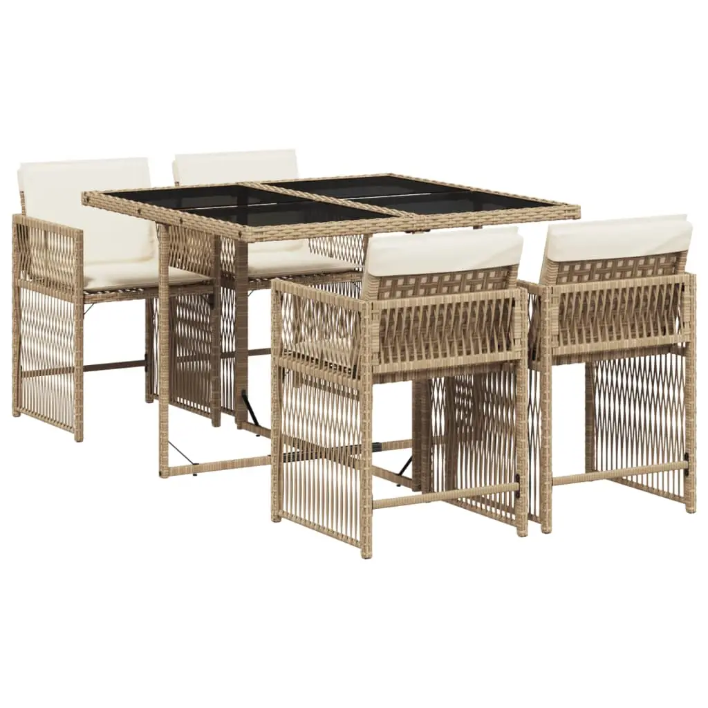 Ensemble de 5 pcs table de jardin et chaises avec coussins – mobilier de jardin Beige poly rotin-JU2729