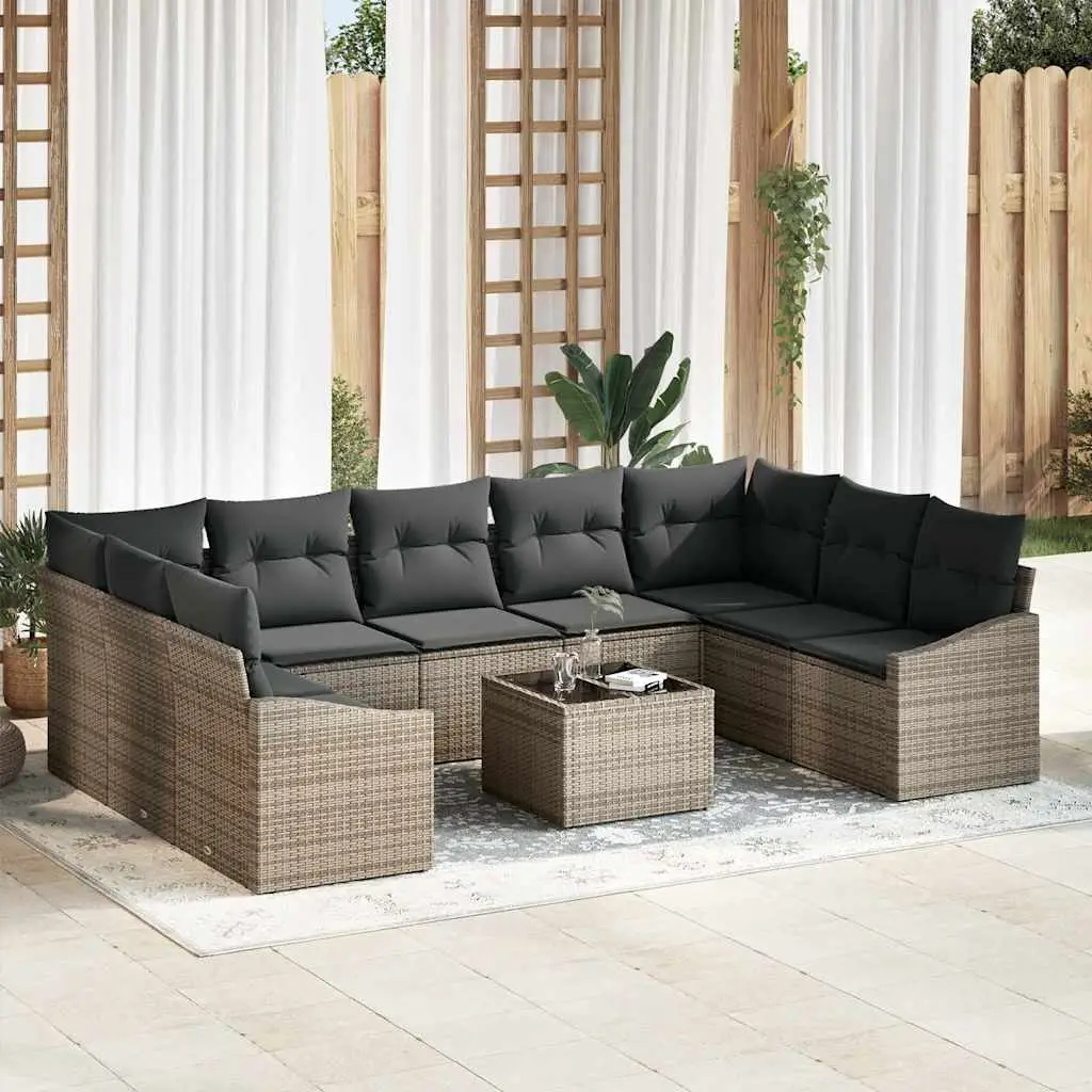 Ensemble de Canapés avec coussin 10 pcs Gris polyrotin vidaXL 3346889