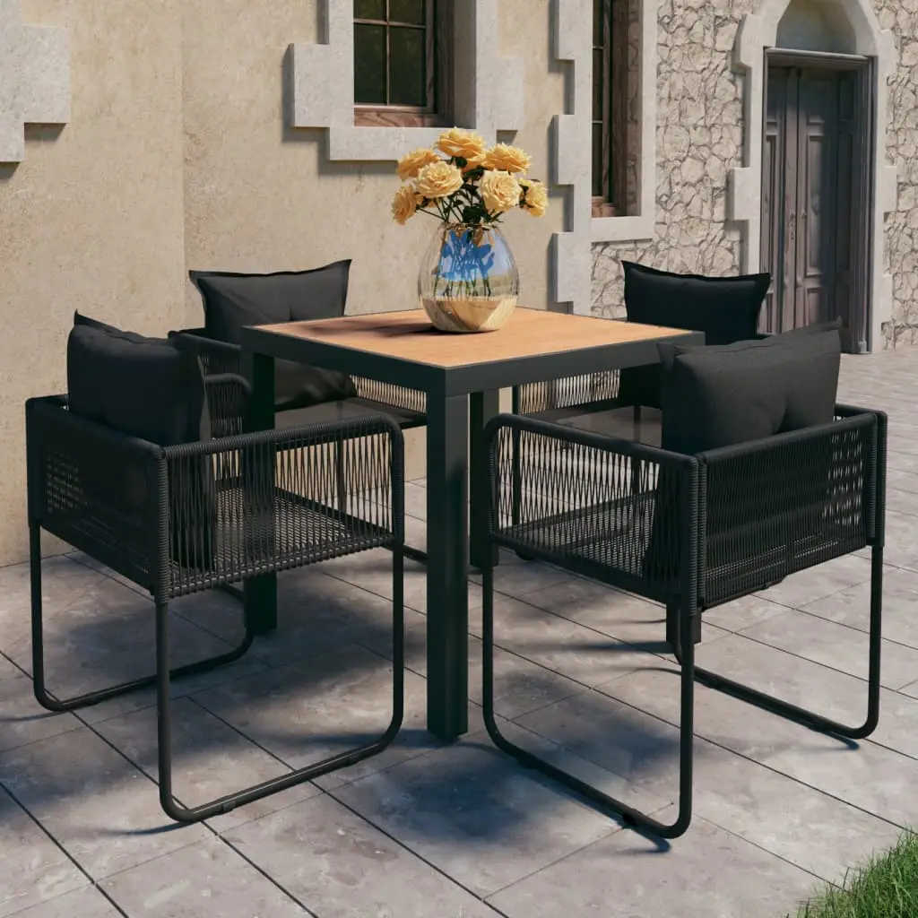 Ensemble de Repas 4 Places, Table Carrée WPC Bicolore et Chaises en Rotin PVC avec Coussins – ComfortXL Outdoor Living