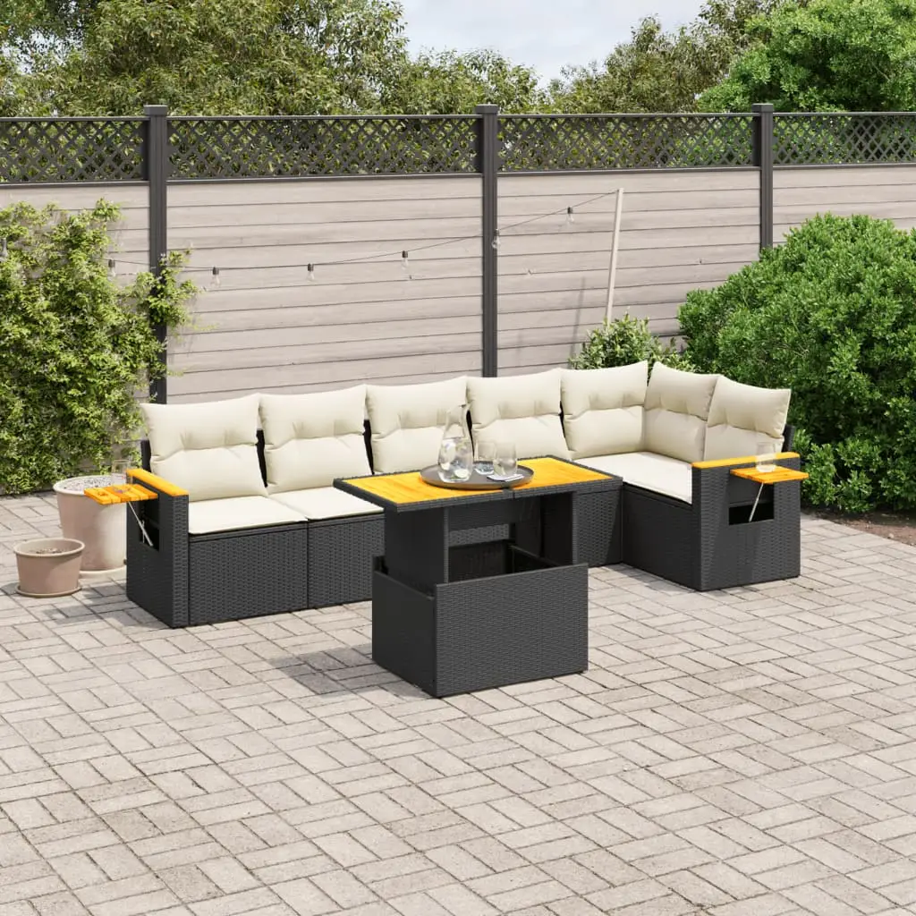 Ensemble de canapés 7 pcs Noir Résine Tressée Table Relevable avec Tablettes – ComfortXL Outdoor Living