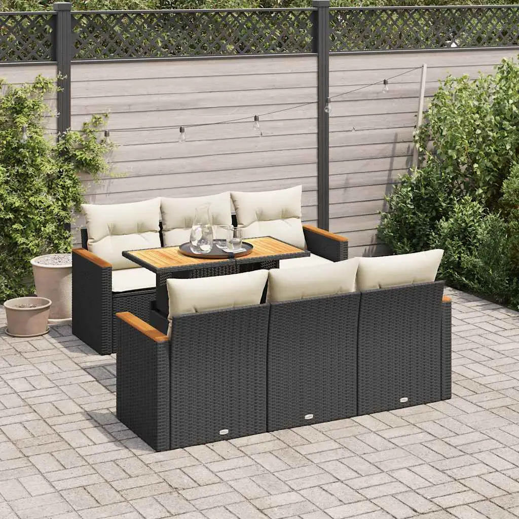 Ensemble de Jardin 6 Places Poly Rotin Noir avec Coffre de Rangement et Coussins Déhoussables Blanc Crème – ComfortXL Outdoor Living