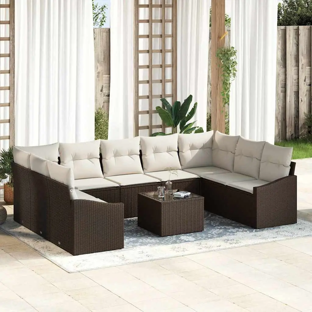 Ensemble de Canapés avec coussin 10 pcs Marron polyrotin vidaXL 3346888