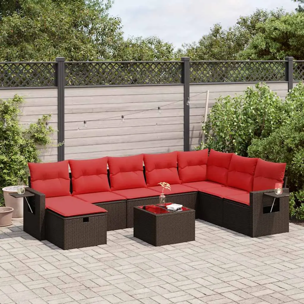 Ensemble de jardin 9 personnes résine tressée avec rangement et table basse Marron – ComfortXL Outdoor Living