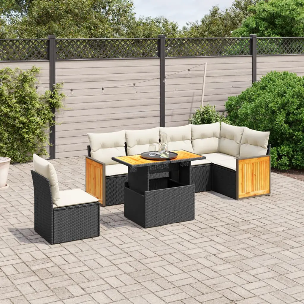 Ensemble de jardin 6 places en poly rotin avec table à hauteur ajustable Noir – ComfortXL Outdoor Living