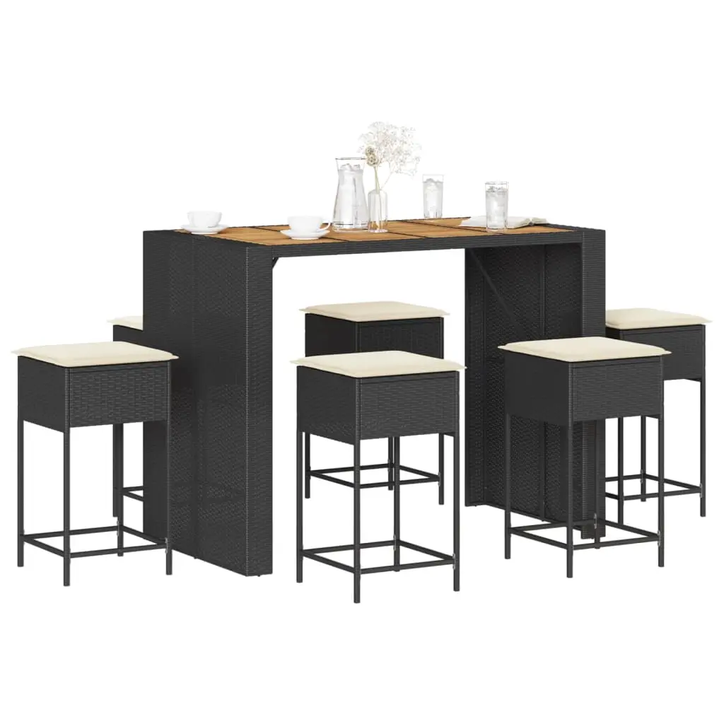 Ensemble de bar de jardin 7 pcs avec coussins noir poly rotin vidaXL 3261517
