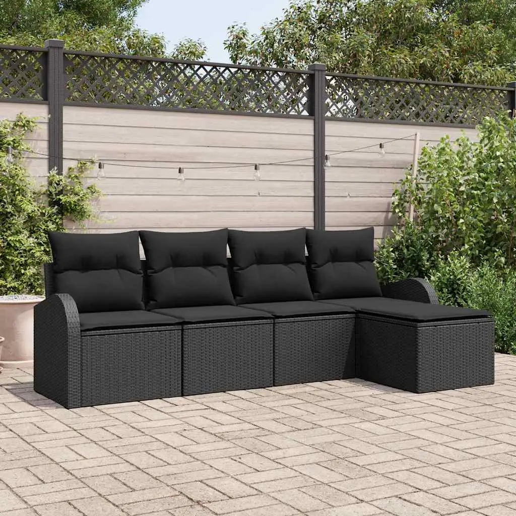 Ensemble de Canapés avec coussin 5 pcs Noir polyrotin vidaXL 3354672