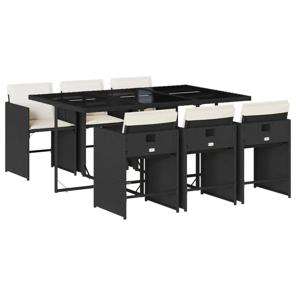 Ensemble de 7 pcs table de jardin et chaises avec coussins – mobilier de jardin Noir Résine tressée-JU2550