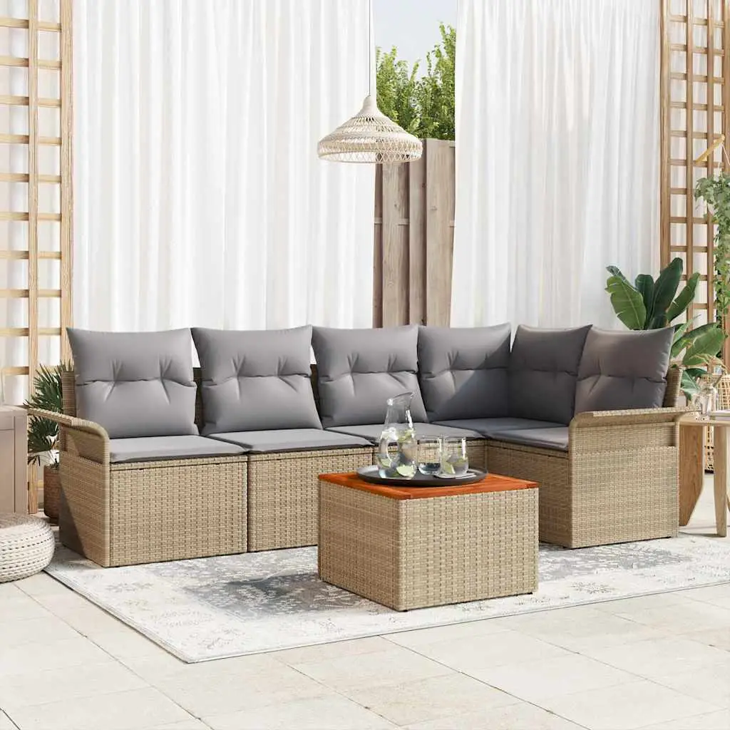 Ensemble de jardin 6 places avec rangement en résine tressée Beige – ComfortXL Outdoor Living