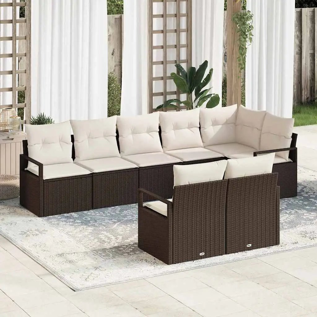 Ensemble Canapé Familial 8 Pièces Résine Tressée Marron avec Housses Lavables et Rangement – ComfortXL Outdoor Living