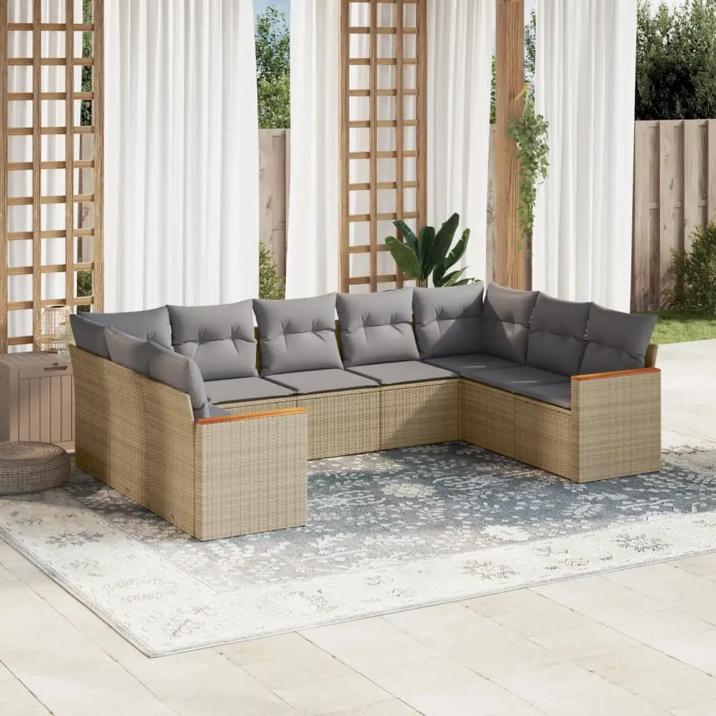 Ensemble canapé jardin 9 places résine tressée modulable avec rangement terrasse Beige et Gris Clair – ComfortXL Outdoor Living