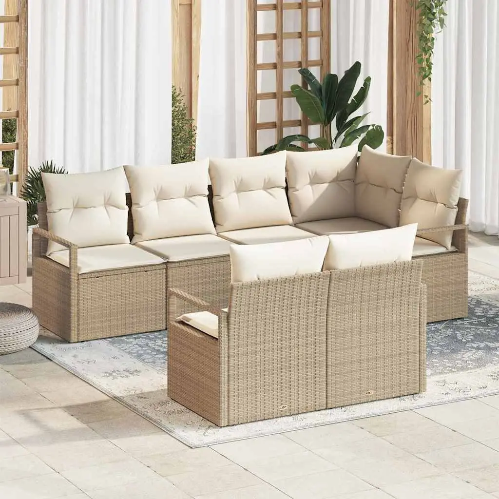 Ensemble de Canapés avec coussin 7 pcs Beige polyrotin vidaXL 3346421