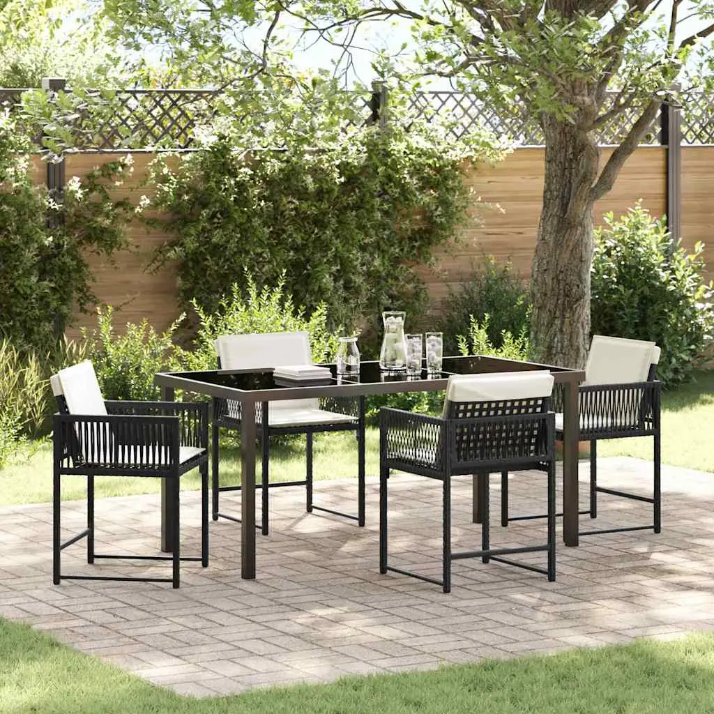 Ensemble de salle à manger pour jardin 5 pcs Noir polyrotin vidaXL 3380743 Noir et blanc crème