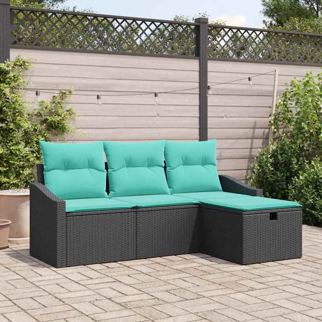 Ensemble de Canapés avec coussin 4 pcs Noir Poly rotin vidaXL 3359255