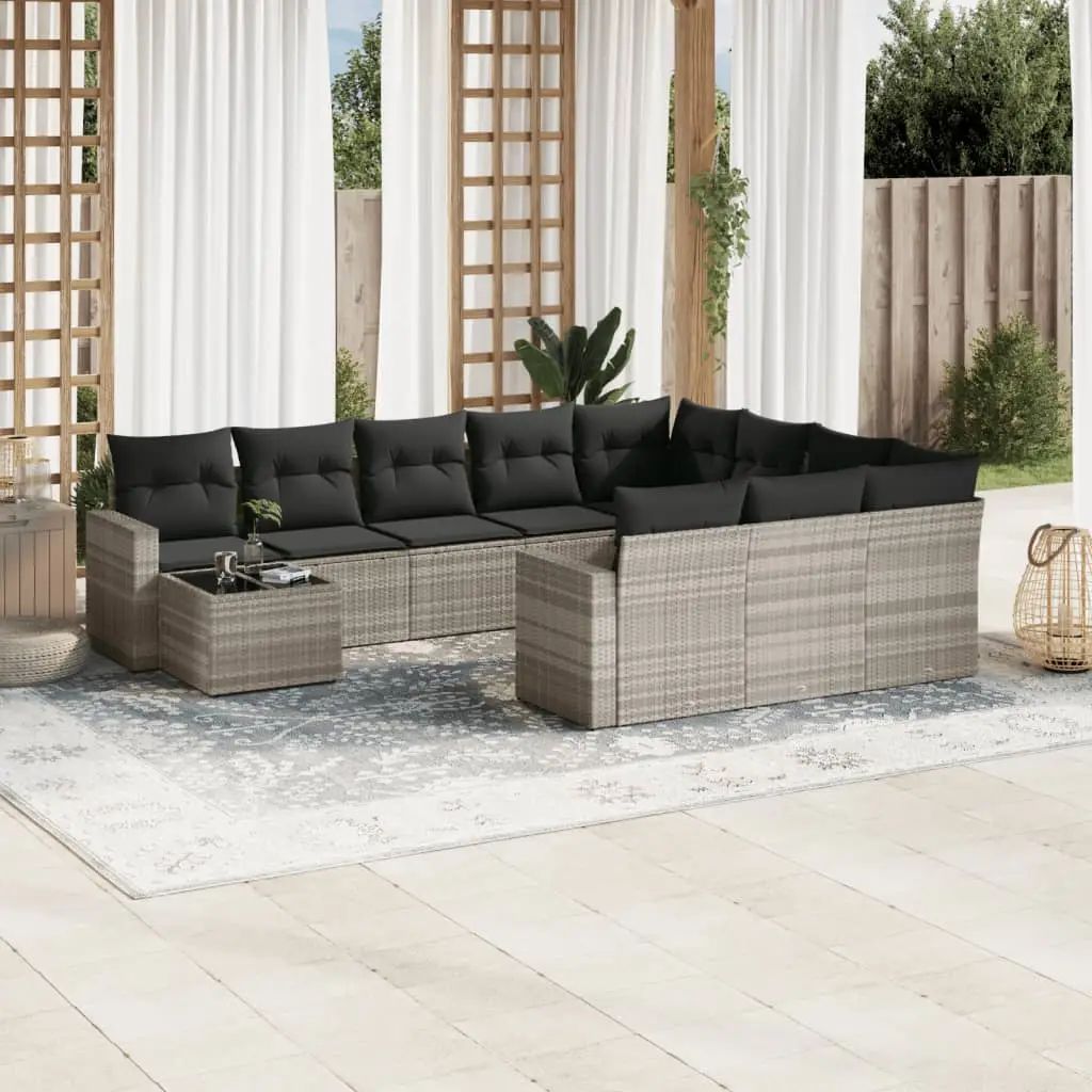 Ensemble Canapés de Jardin 11 Places Résine Tressée Configurable avec Rangement Gris Clair – ComfortXL Outdoor Living