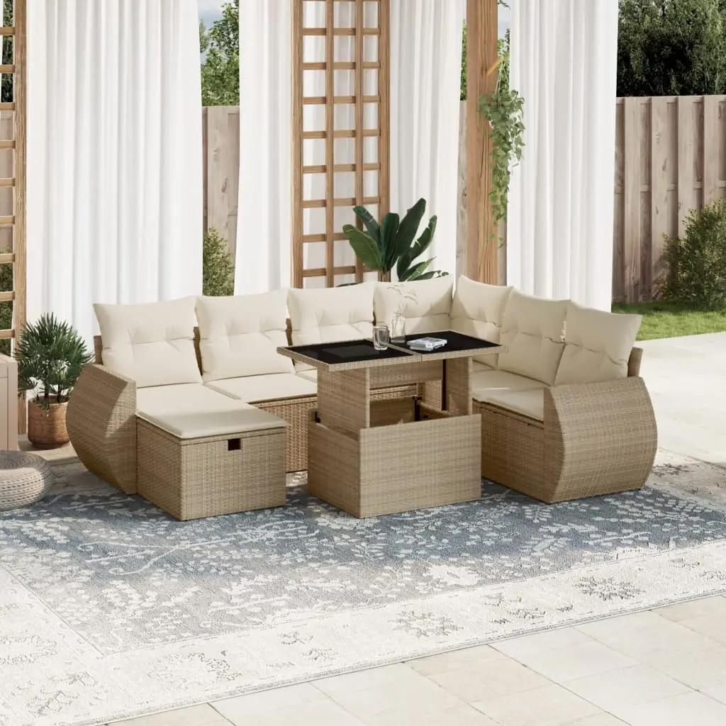 Ensemble de Jardin 8 Places Résine Tressée Beige Table Verre Relevable – ComfortXL Outdoor Living