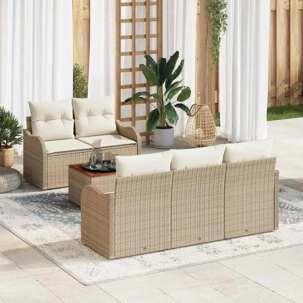 Ensemble Canapé Extérieur en Résine Tressée et Acacia, Coussins Confortables pour Détente Jardin, Beige et Crème – ComfortXL Outdoor Living