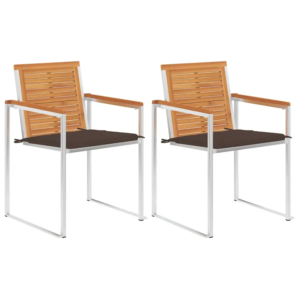 Ensemble de 2 Chaises d’Extérieur en Bois et Acier avec Coussins d’Assise Taupe – ComfortXL Outdoor Living